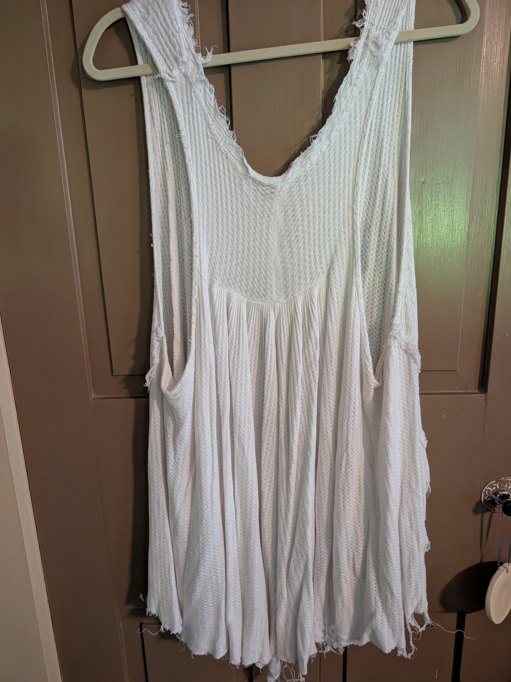 Free People Women's White Graphic Waffle Knit Tank Top - Size Large - Picture 7 of 8